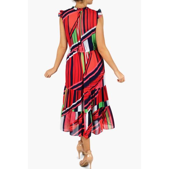 JULIA JORDAN | Women’s Ruffle Tiered Drawstring Waist Midi Dress NEW Stripe 8 - Picture 9 of 16